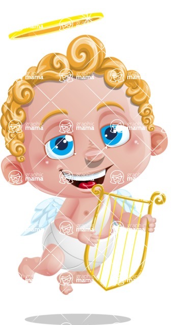 Cupid Cartoon Character - Cartoon Cupid with Harp